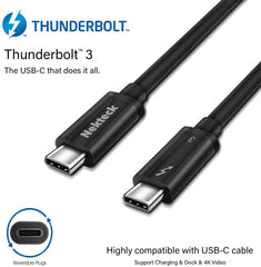 Nekteck Thunderbolt 3 Cable, 100W 40Gpbs Thunderbolt 3 Certified USB C Cable Compatible with New MacBook Pro, ThinkPad Yoga, Alienware 17 and More, 1.6ft