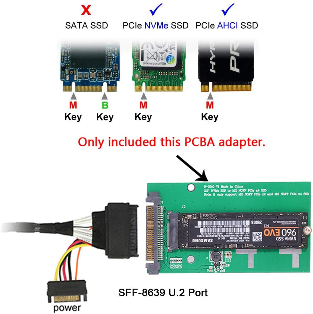 2 in 1 M.2 NVMe SATA U2 M.2 NVME SSD Key M Key B SSD to U.2